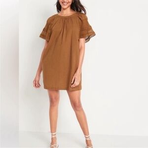 Old Navy Brown Crochet Flutter Sleeve Tie-Back Swing Dress 2X Boho Festival